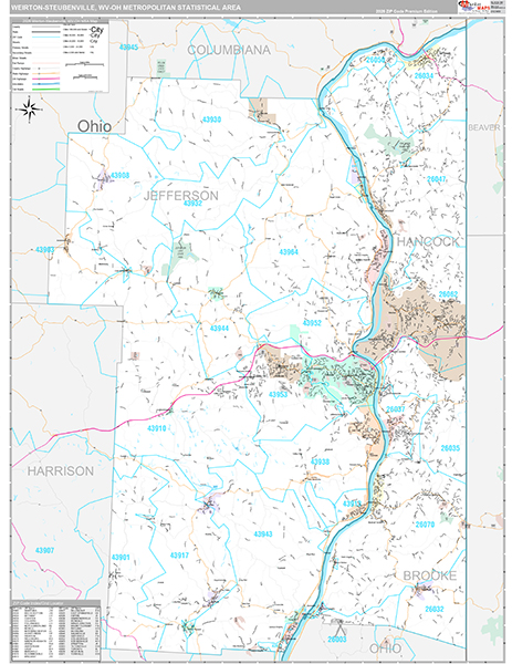 Weirton-Steubenville, WV Metro Area Wall Map